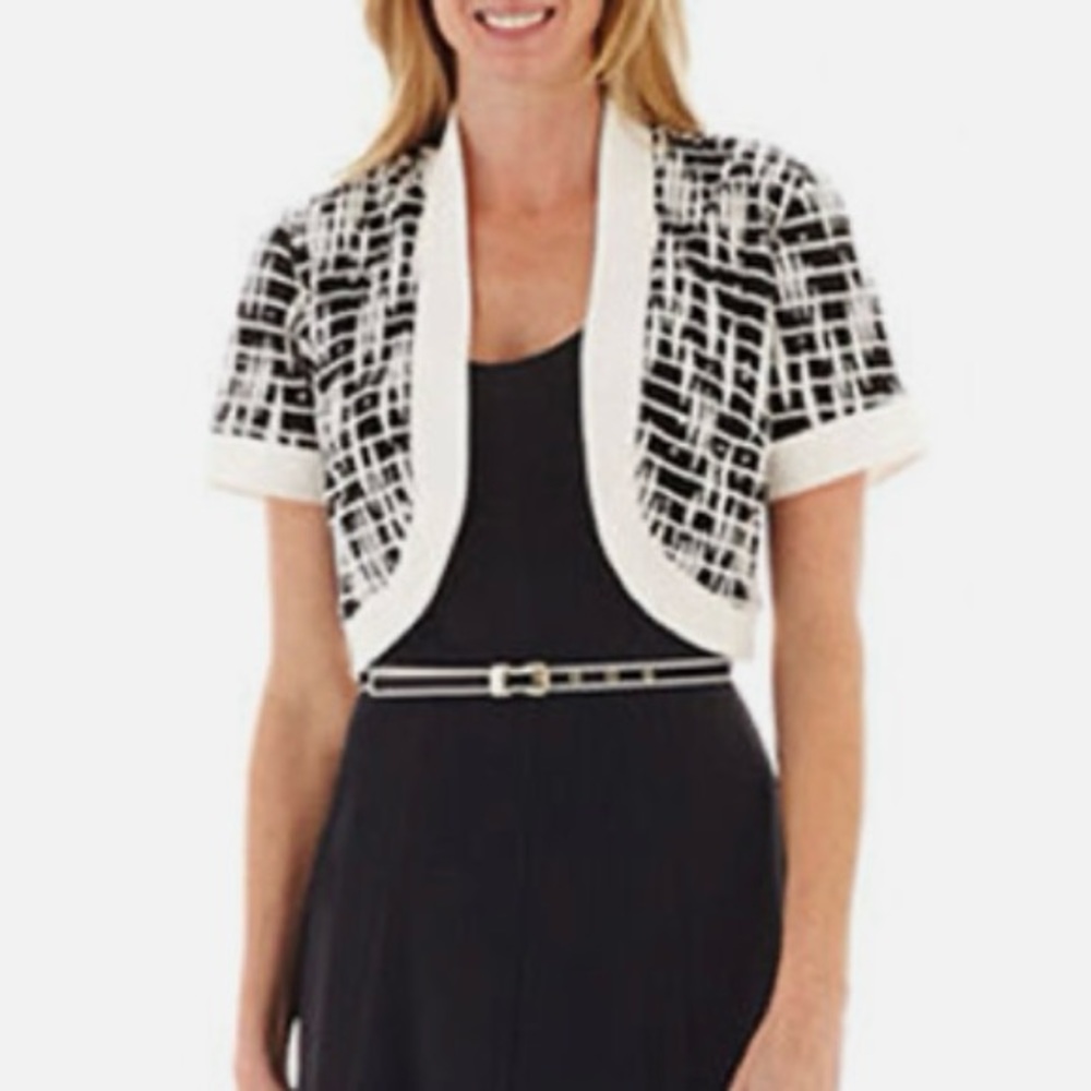 R&K, BLACK AND WHITE DRESS WITH BOLERO JACKET, SIZE:L